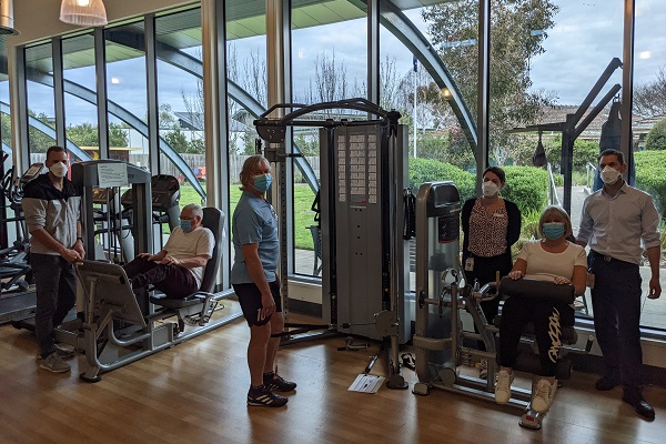 Exercise physiologist Luke and physiotherapists Nikki and Chris, with patients undertaking exercise to manage osteoarthritis.